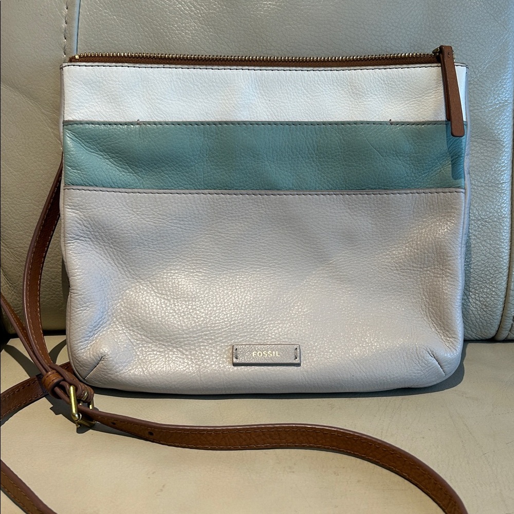 Fossil authentic leather Beige white Cross-body Bag purse boho multi pockets